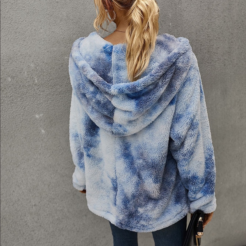 Soft Tie Dye Sherpa Fleece Hoodie Sweatshirt Light - Picture 7 of 7